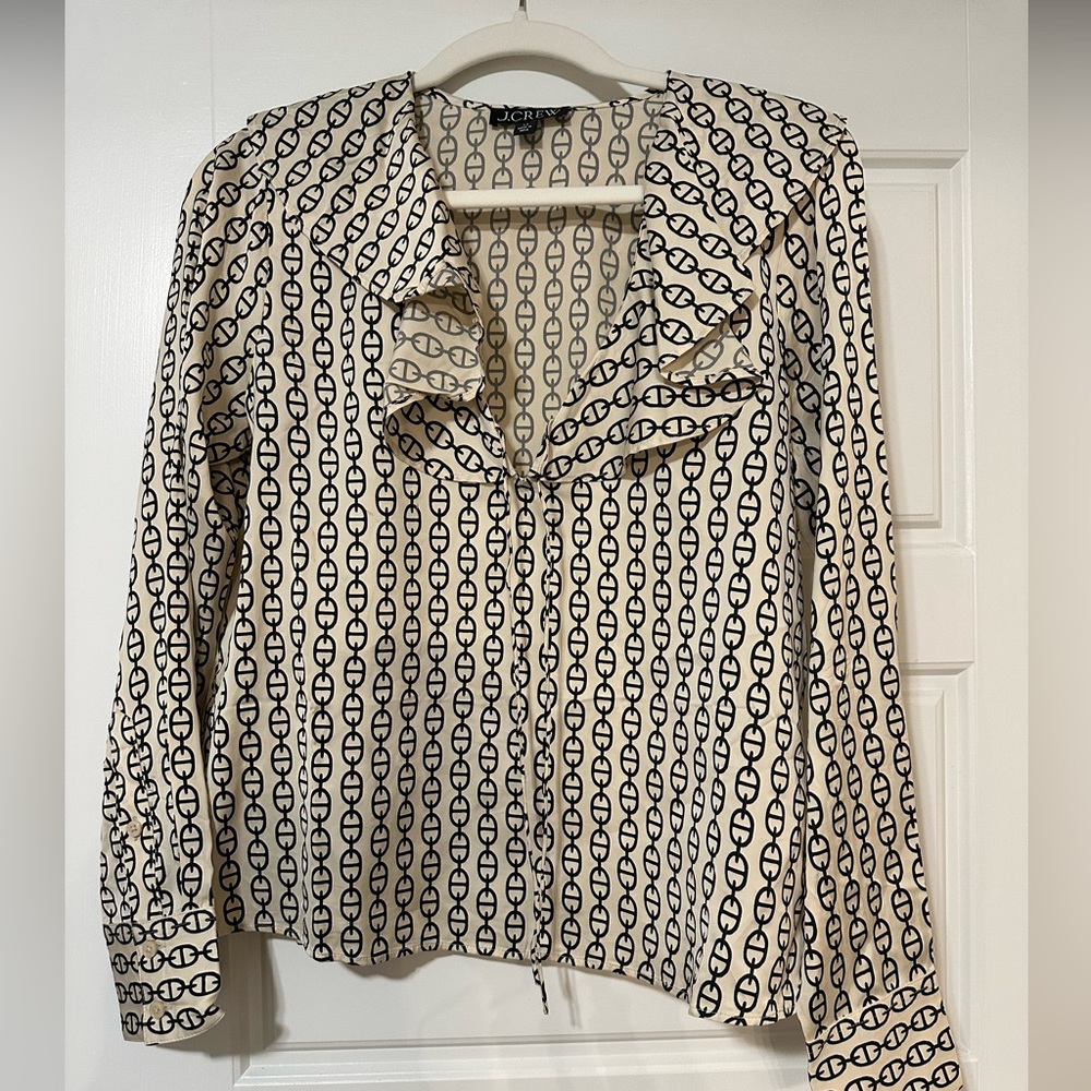 J. Crew Black Long Sleeve Ruffled Blouse